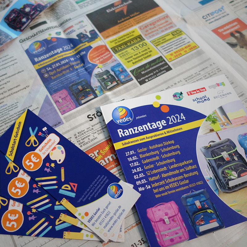 Printmedien und Social Media Kampagne für Schulranzentage VEDES Goslar